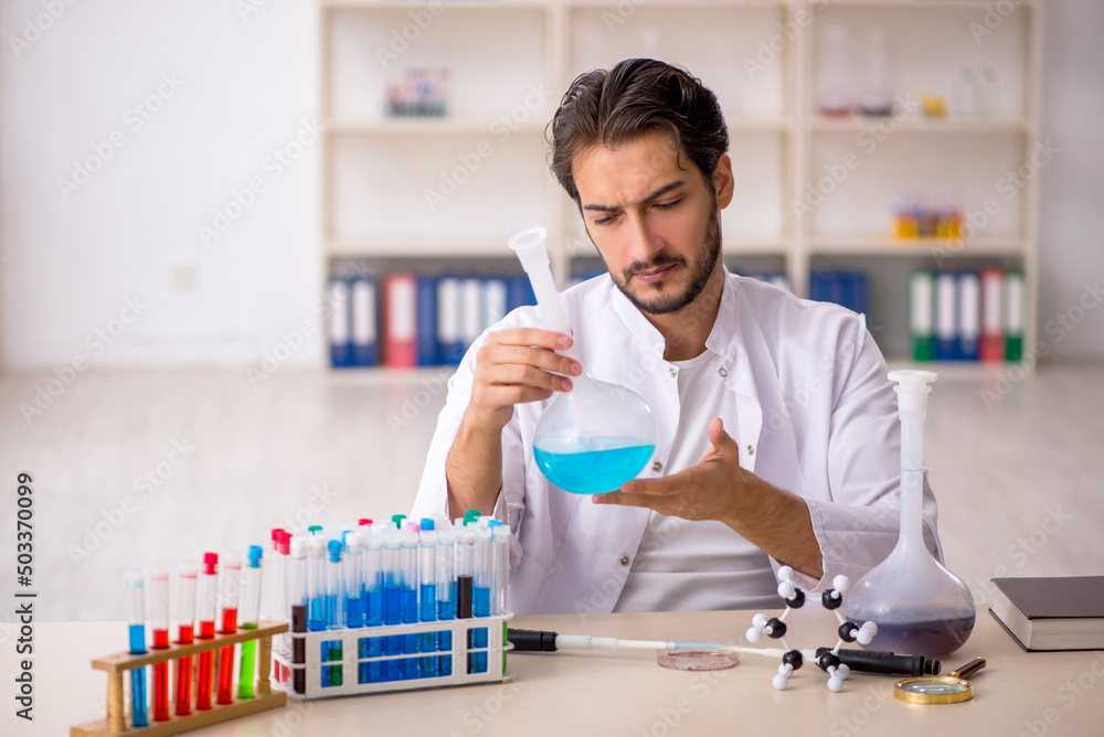 Young male chemist working at the lab Young male chemist working at the lab