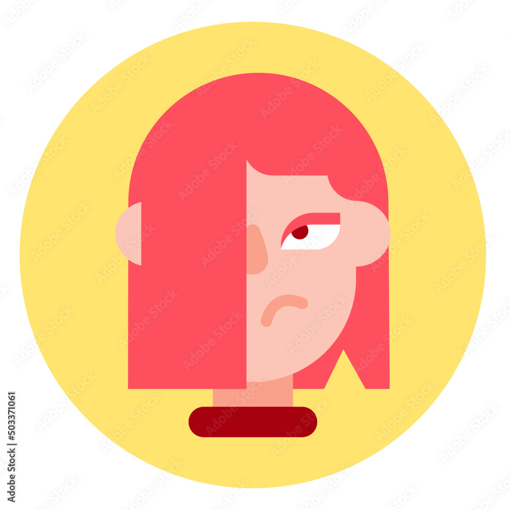 girl or female  flat avatar cartoon using with angry face 