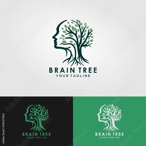 tree brain logo concept. human mind, growth , innovation, thinking, symbol stock illustration.