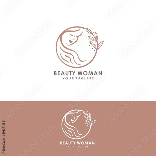 circle beauty Natural women face logo design inspiration