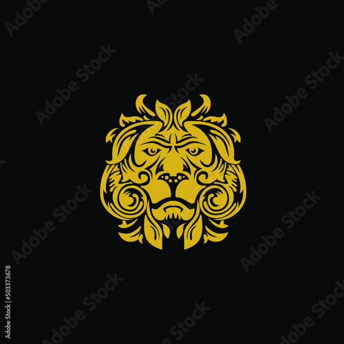 gold face lion logo symbol with luxury hair