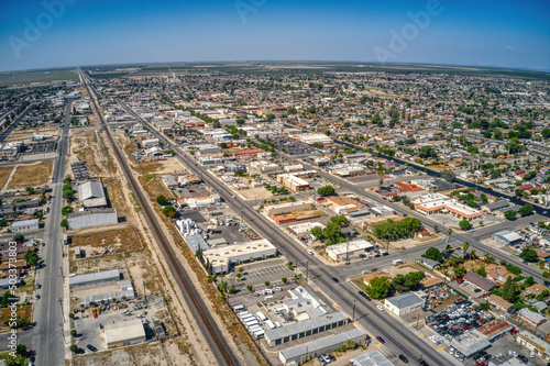 Aerial View of Downtown Delano, California in Spring