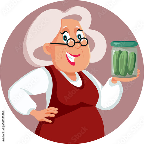 Senior Woman with a Jar of Pickles Vector cartoon Character