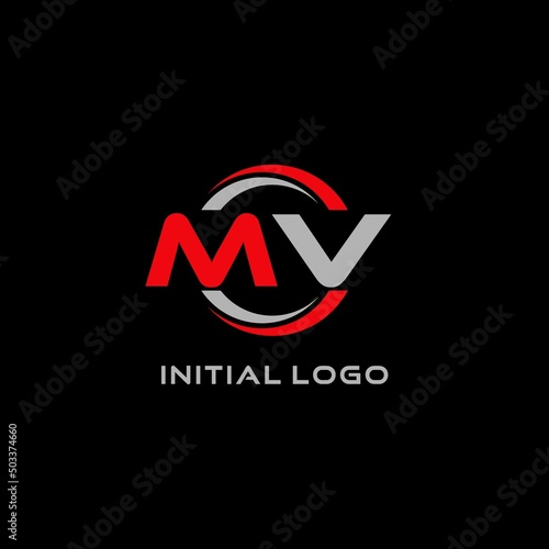 Letter MV logo combined with circle line, creative modern monogram logo style