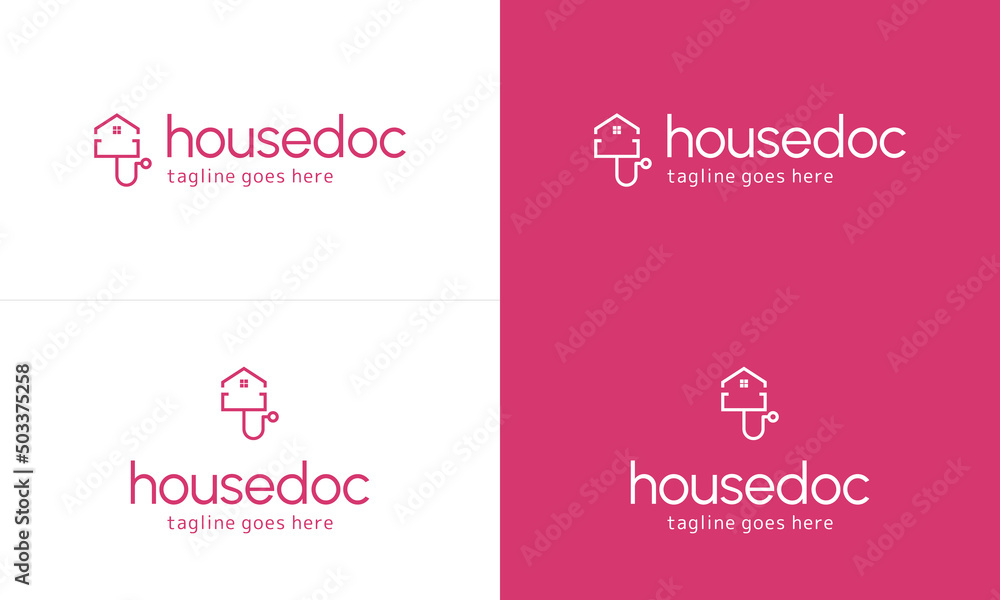 house doctor logo design on isolated background, house with stethoscope logo concept modern