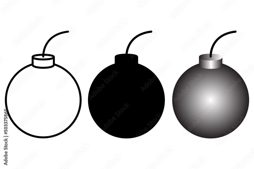 bomb with fuse icon set. thin line, silhouette, and gradient bomb icon for illustration element bomb with fuse icon set. thin line, silhouette, and gradient bomb icon for illustration element