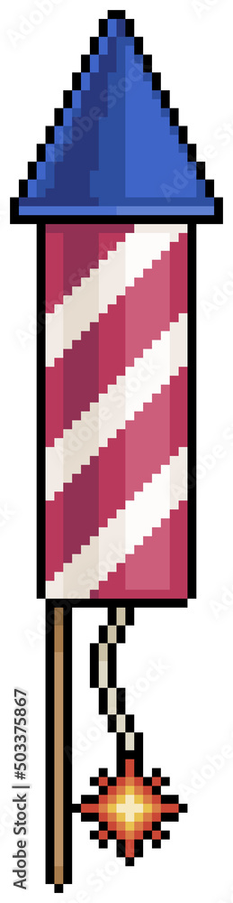 Pixel art fireworks independence day of the united states 4th of july vector icon for 8bit game on white background

