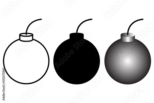 bomb with fuse icon set. thin line, silhouette, and gradient bomb icon for illustration element