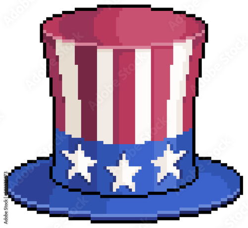 Pixel art top hat independence day usa 4th of july USA vector icon for 8bit game on white background

