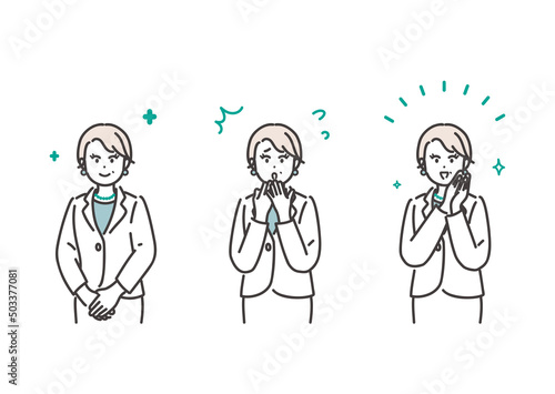 女性経営者の色々な表情のイラスト素材