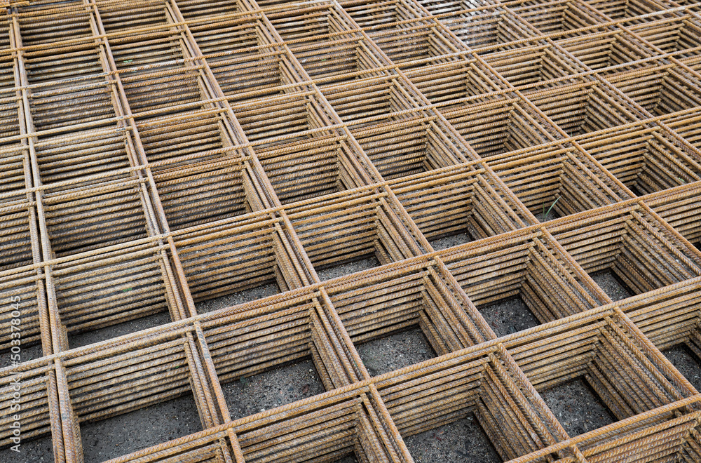 A pile of Steel framework on construction site A pile of Steel framework on construction site