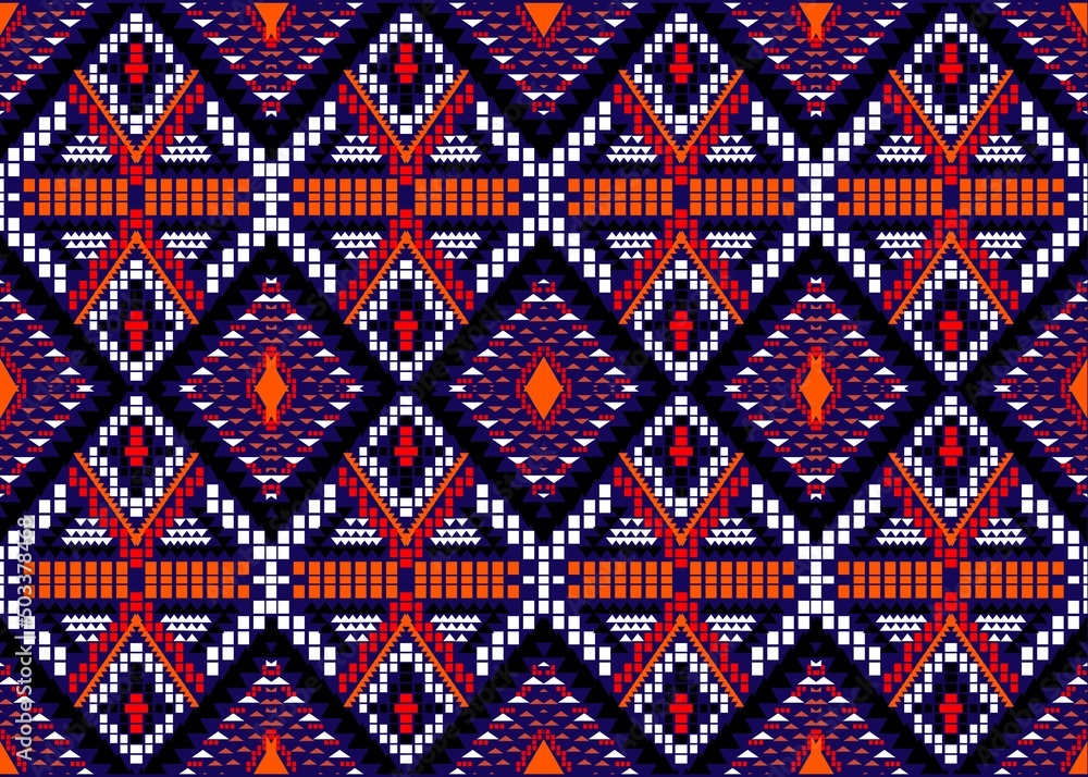 Ikat art pattern Indigenous costumes, carpet prints, wallpapers, background abstracts.