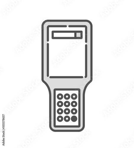在庫管理業務を効率化するハンディターミナルのイラスト。