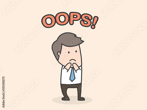 Oops. Sorry. I don't know. Portrait of confused young businessman, shows helpless question gesture, he does not know what to do, concept illustration in cartoon.