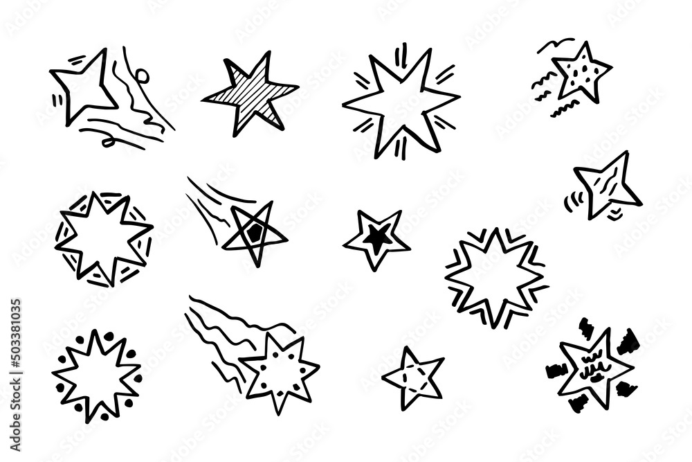 Fototapeta premium Starburst doodle set. Hand drawn star.