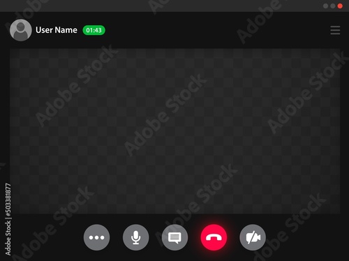 Videocall interface, video chat and conference call screen, vector phone app UI template. Video call and web chat teleconference screen background for mobile phone or computer with call buttons