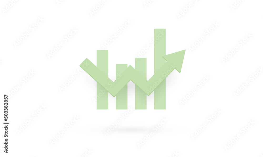 Business graph green in up arrow shape on white background, Profit and loss trading of trader, Symbol graph or chart icon Business graph green in up arrow shape on white background, Profit and loss trading of trader, Symbol graph or chart icon