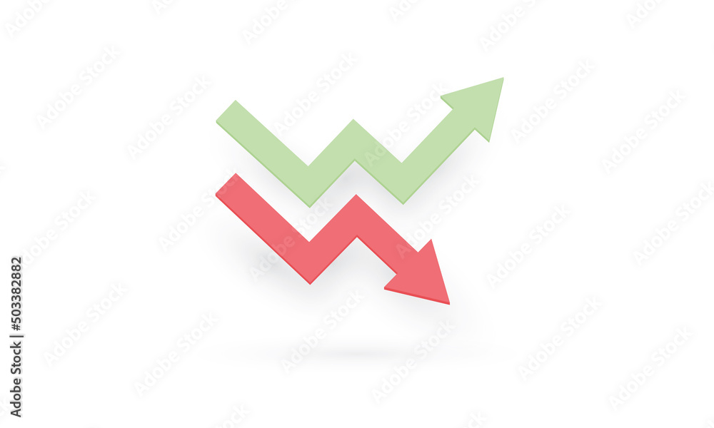 Business graph green and red in up and down arrow shape on white background, Profit and loss trading of trader, Symbol graph or chart icon Business graph green and red in up and down arrow shape on white background, Profit and loss trading of trader, Symbol graph or chart icon