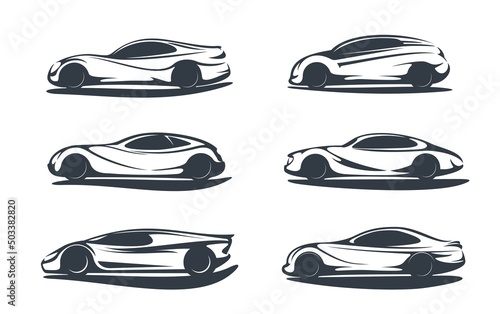 Futuristic car, supercar vehicle or automobile of future vector icon. Smart electric concept car, automotive technology transport in wave design, supercar auto and race motor vehicle