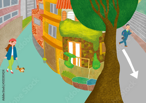 閑静な町を気持ち良く歩く