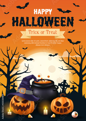 Happy Halloween Poster. Halloween vector illustration with halloween pumpkins, and halloween elements.