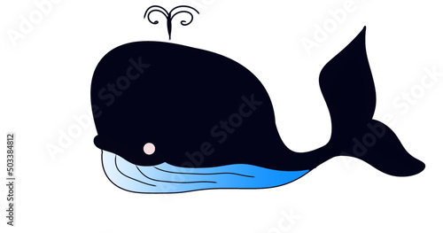 cartoon whale black white background vector illustration