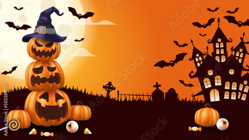Happy Halloween. Halloween vector illustration with halloween pumpkins, and halloween elements.