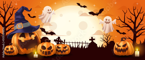 Happy Halloween. Halloween vector illustration with halloween pumpkins, and halloween elements.