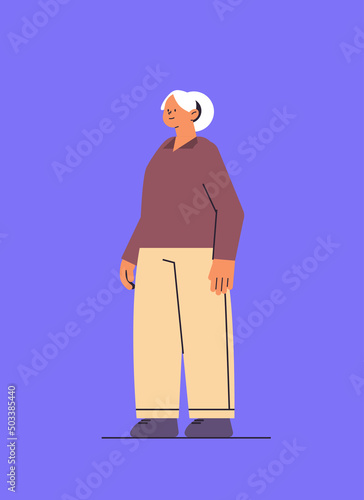 senior woman in casual clothes grandmother standing pose female cartoon character full length