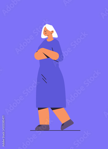 senior woman in casual clothes grandmother standing pose female cartoon character full length vertical