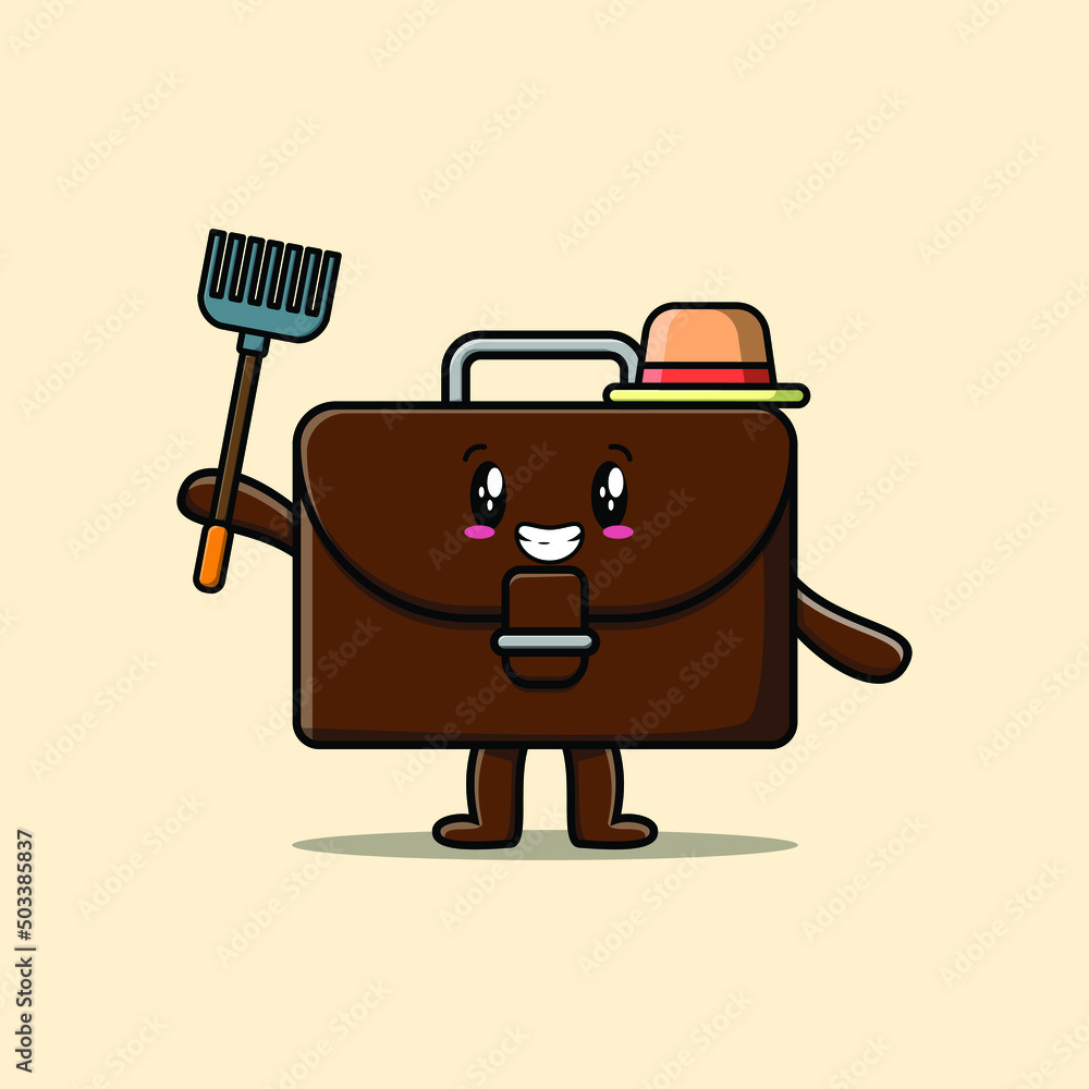 Cute cartoon Agricultural worker suitcase with pitchfork vector image cute modern style design Cute cartoon Agricultural worker suitcase with pitchfork vector image cute modern style design