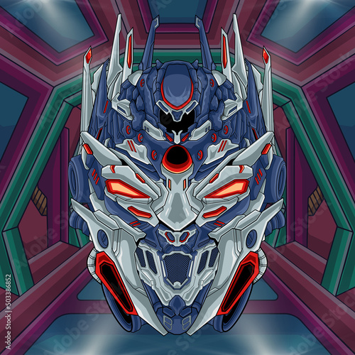 Futuristic transformer mecha robot head illustration