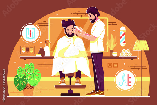 barber shop flat design illustration concept