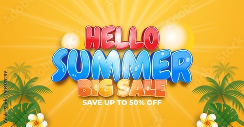 Gradient hello summer sale background with editable text effect