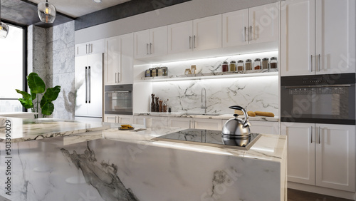 quartz and marble kitchen countertops photo