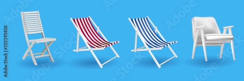 Fototapete 3d realistic vector vacation icon set beach sunbed in three different colours