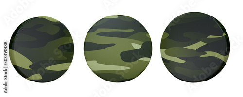 Obraz na płótnie A beautiful view of 3d illustration with army button camouflage in 3 positions. w salonie