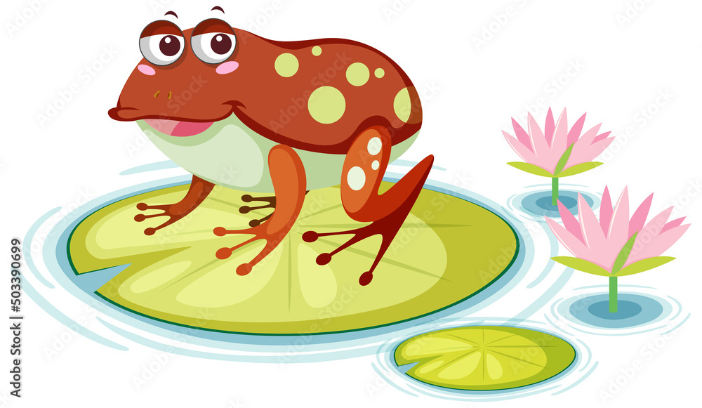 Obraz premium Cute frog on lily pad on white background