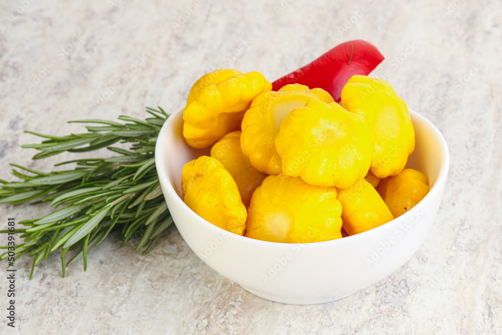 Pickled yellow patisson natural snack Pickled yellow patisson natural snack