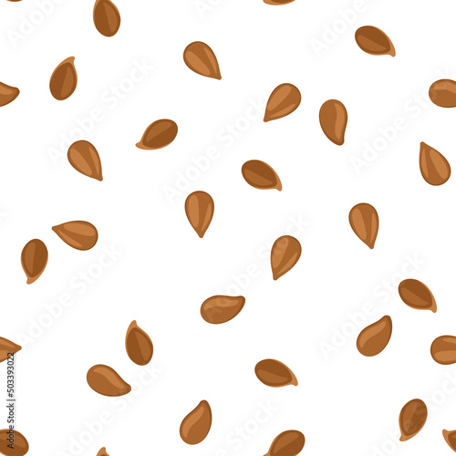 Flax seeds seamless pattern. Food vector background.