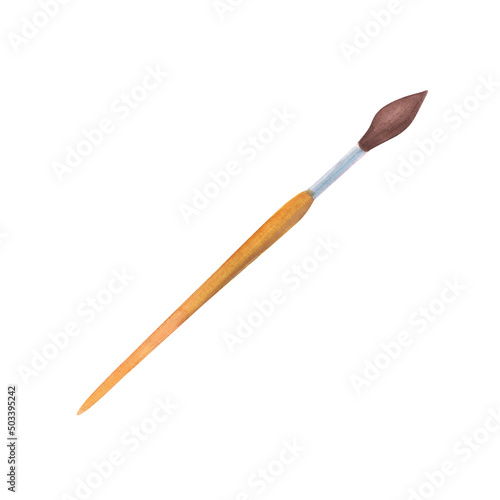 Watercolour paintbrush for drawing and painting. Painter tool and school supply isolated on white background. Hand drawn colorful icon
