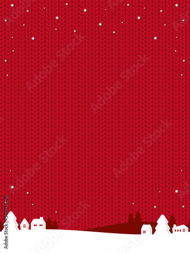 雪の降る街　赤ニット地背景（縦向き）