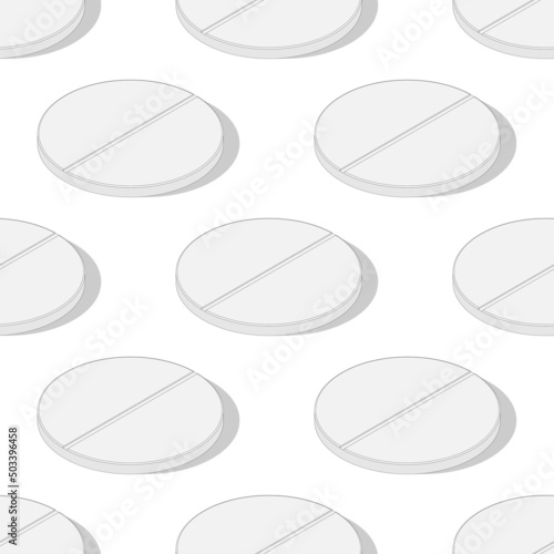 Medical round aspirin pill icon seamless pattern. Vector isometric illustration. 3d vitamin element with shadow.
