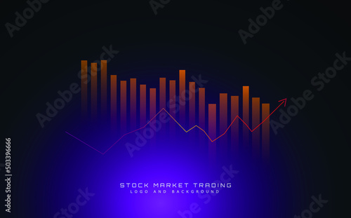Stock market chart logo on purple and black background. Forex trading concept with candle stick graph chart, for financial investment and economic trends business, logo idea and business background.