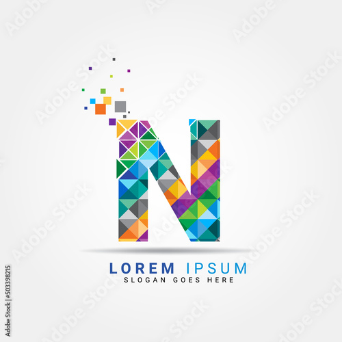Letter N geometric logo design template with perfect combination of colors for business and company identity. Abstract initial N alphabet logo element