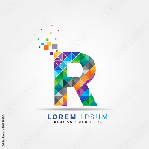 Letter R geometric logo design template with perfect combination of colors for business and company identity. Abstract initial R alphabet logo element