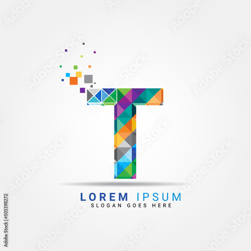 Letter T geometric logo design template with perfect combination of colors for business and company identity. Abstract initial T alphabet logo element