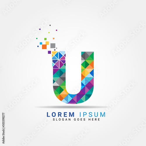 Letter U geometric logo design template with perfect combination of colors for business and company identity. Abstract initial U alphabet logo element