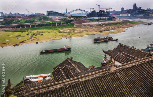 River Boats Buildings Jialing River Chongqing Sichuan China photo