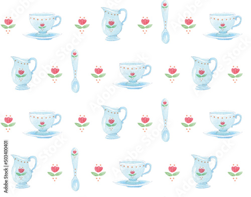 Servito da tè, colazione, caffè, tazza, teiera, cucchiaio, latte